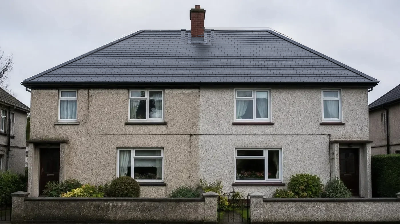 Completed natural slate roof on an Irish terrace home after replacement